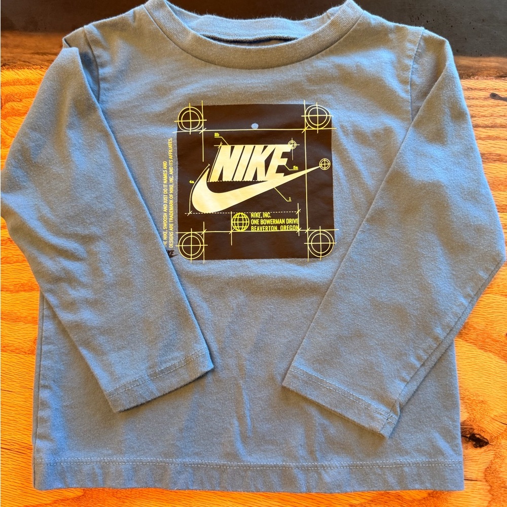 Nike Long Sleeve Shirt Toddler 24M Blue Graphic Logo Tee